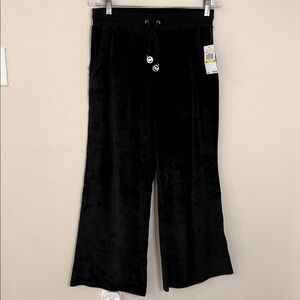 Michael Kors Black Velour plush straight leg pull on lounge pants warm cozy Med